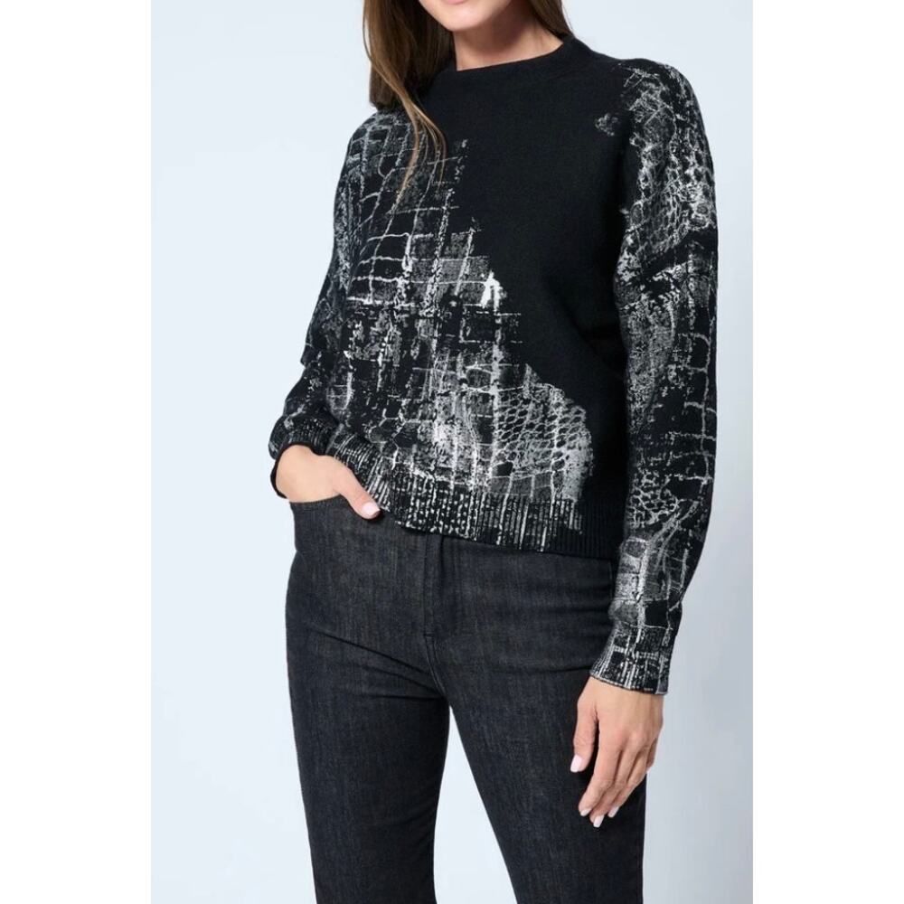 NEW ADRIENNE LANDAU Croc Foil Sweater Size XS Black (Retail $295)